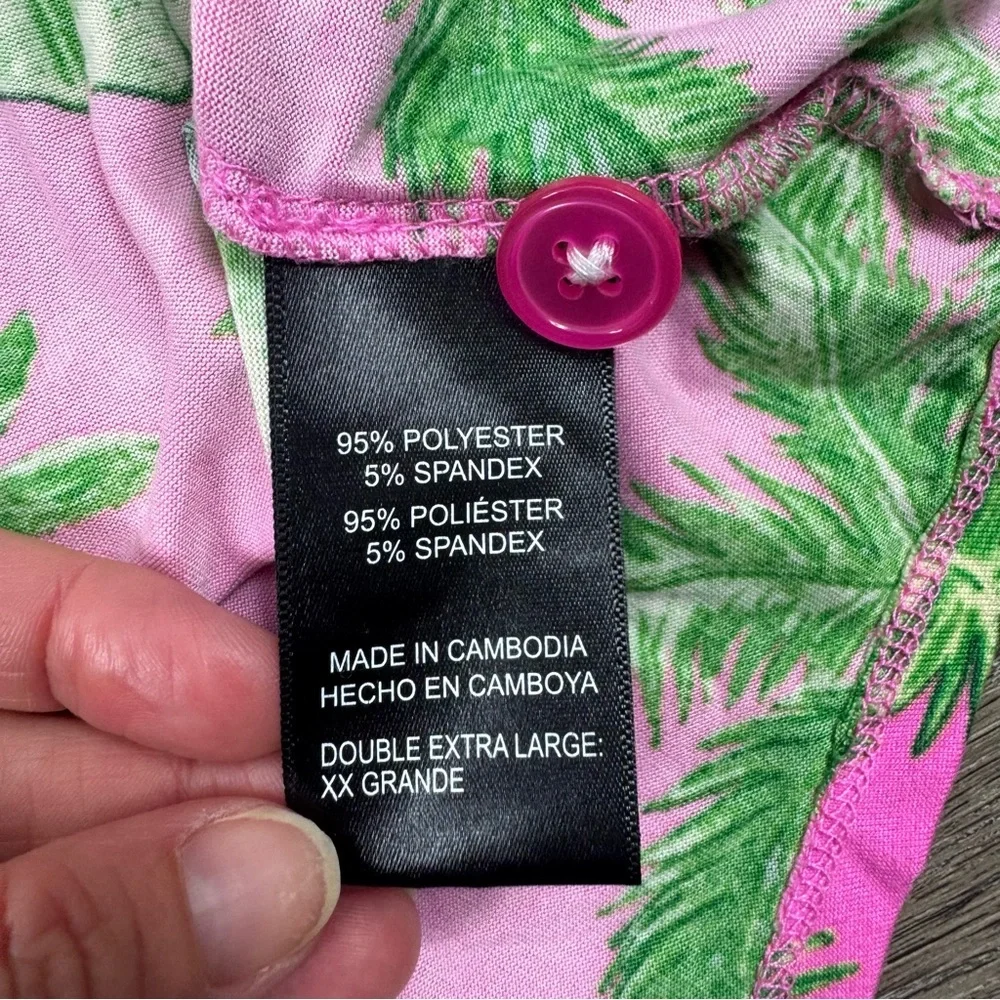 Room Service PJ Pajama Set Pink & Green Palm XXL Cozy Soft Loungewear Tropical - Picture 6 of 12
